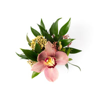 Mini flower arrangement in a small face pot, designed by Tickled Floral in Sherwood Park, delivery to Edmonton, Beaumont, St.Albert