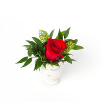 Mini flower arrangement in a small face pot, designed by Tickled Floral in Sherwood Park, delivery to Edmonton, Beaumont, St.Albert